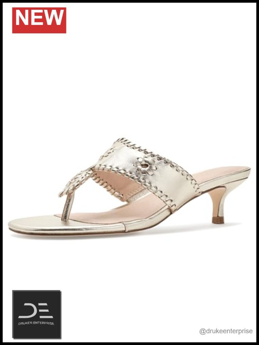 Jack Rogers Jacks Kitten Heel Sandals Whipstitch Leather